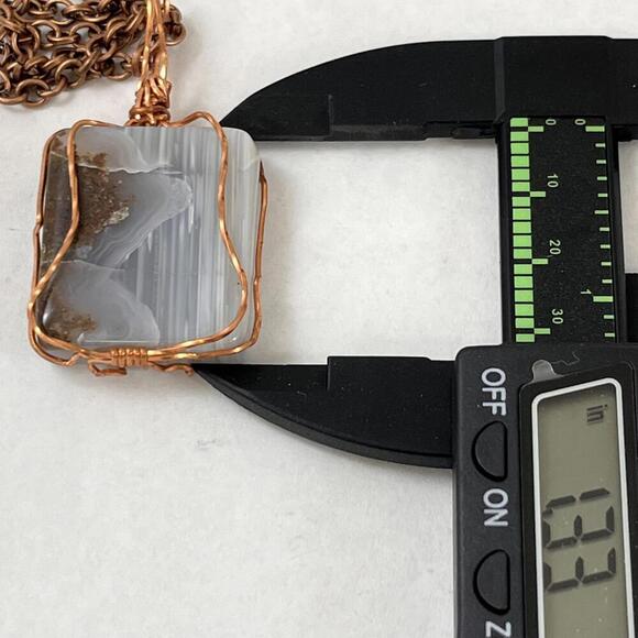 Unique Wire Wrapped Blue Lace Agate Necklace Pendant Square Cabochon - Picture 2 of 3